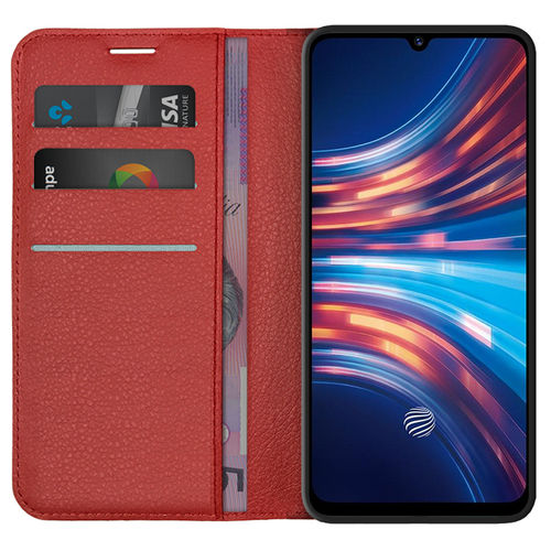 Leather Wallet Case & Card Holder Pouch for Vivo S1 - Red